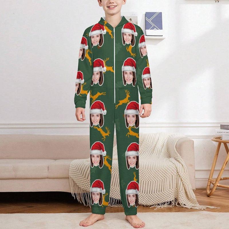 Flannel Fleece Custom Face Christmas Pajama Onesie Loungewear Set For Adult&Kids