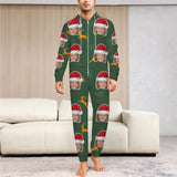 Flannel Fleece Custom Face Christmas Pajama Onesie Loungewear Set For Adult&Kids