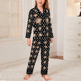 Custom Face Pajamas Set Personalized Black Family Matching Long Sleeve Button Pajama Set