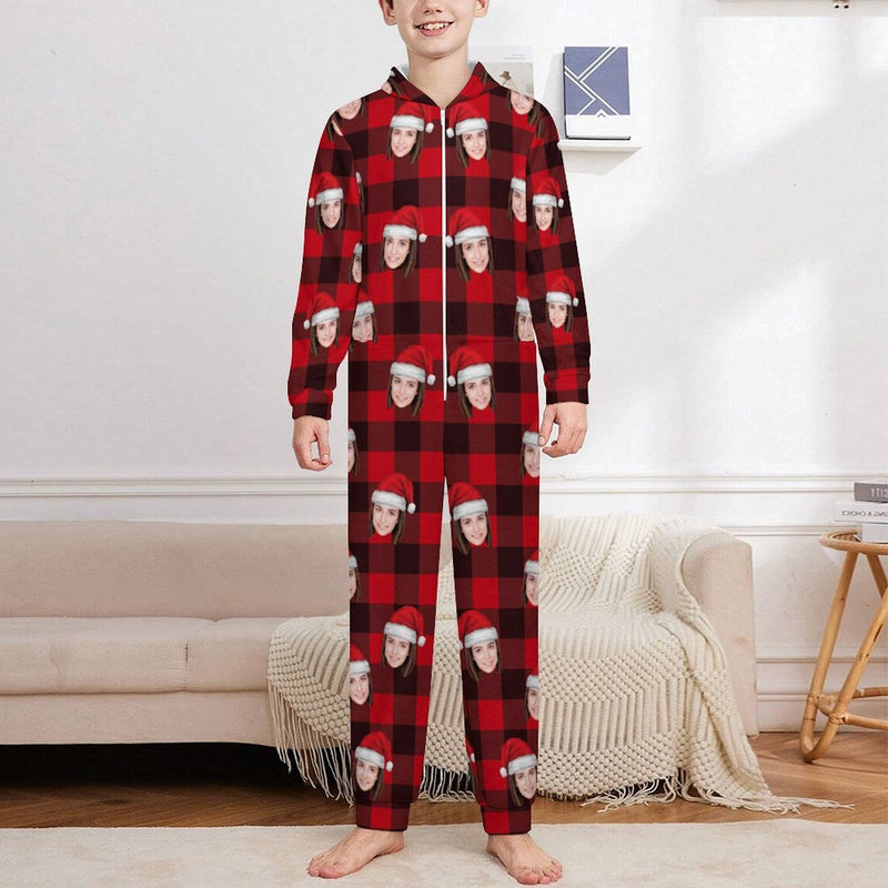 Flannel Fleece Custom Face Christmas Pajama Onesie Loungewear Set For Adult&Kids