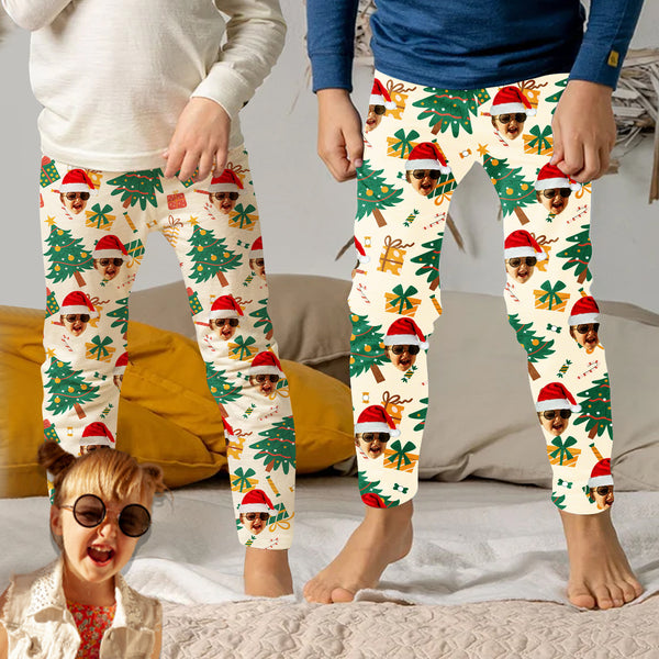 Custom Any Face Kids Christmas Pajama Pants 2-15Y Personalized Face Christmas Tree Pajamas Pants
