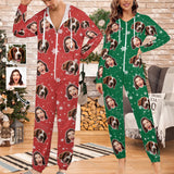 Custom Face Couple Christmas Snowflake Onesie Jumpsuit Personalized Unisex One Piece Pajama Loungewear