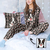 Custom Dog Face Pajamas Set&Pillow Personalized Women's Crew Neck Face Long Sleeve Pajamas