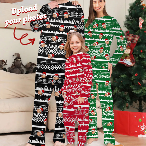 Custom Face Family Christmas Pattern Sleepwear Personalized Family Matching Long Sleeve Pajamas Set