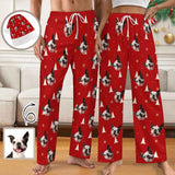 Personalized Men&Women Pajama Pants&Christmas Hat Custom Face Red Pants For Christmas Party