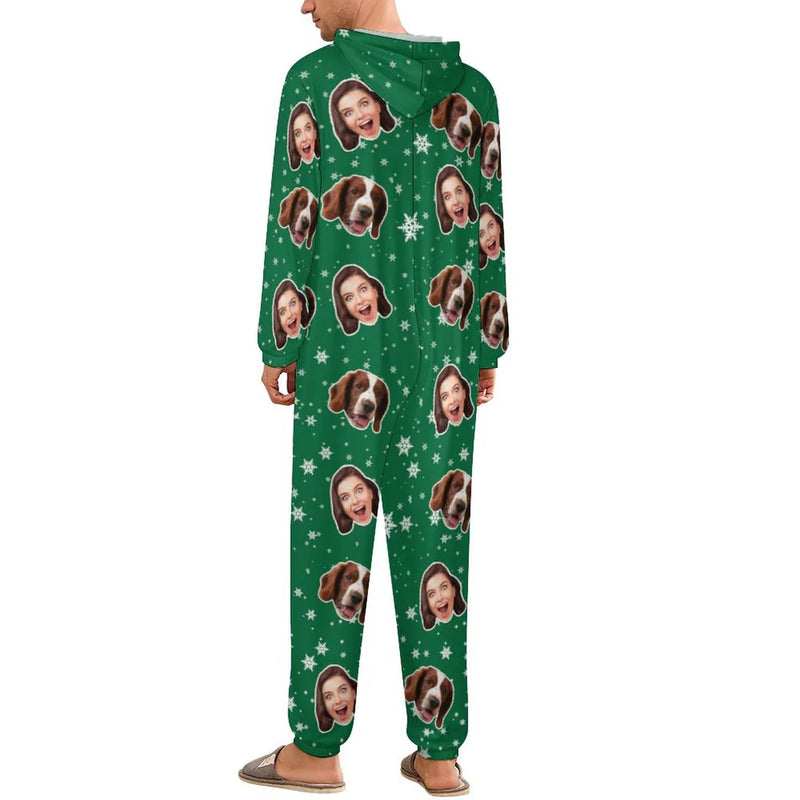 Custom Face Couple Christmas Snowflake Onesie Jumpsuit Personalized Unisex One Piece Pajama Loungewear