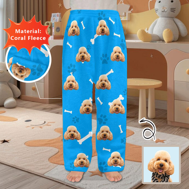 Coral Fleece Pajama Pants Custom Face Dog Bones Pants