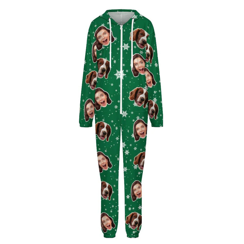 Custom Face Couple Christmas Snowflake Onesie Jumpsuit Personalized Unisex One Piece Pajama Loungewear