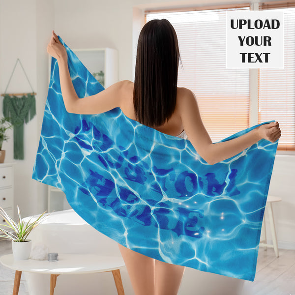 Personalized Text Blue Bath Towel