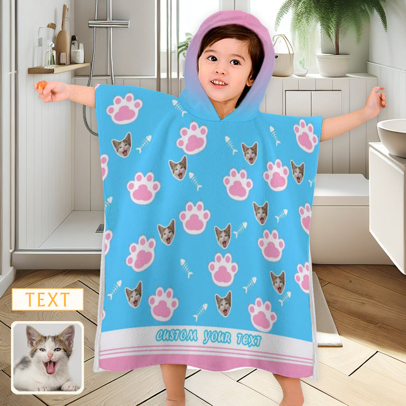 Custom Face&Text Children's Bath Towel With Hood Personalized Blue Towel For Kids