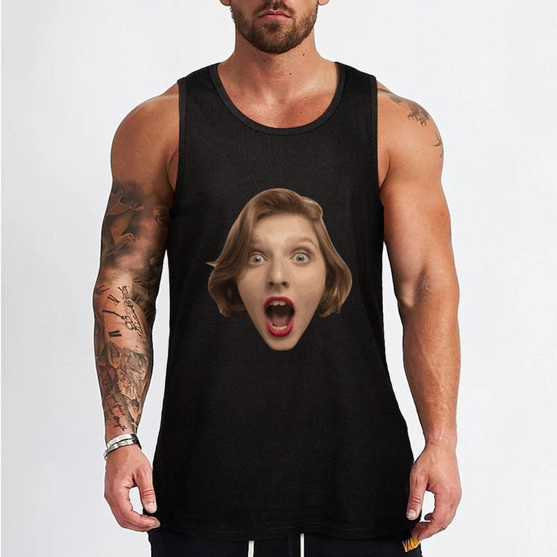 Custom Big Face Tank Tops All Black Personalized Photo Men's Tank Top T-shirt