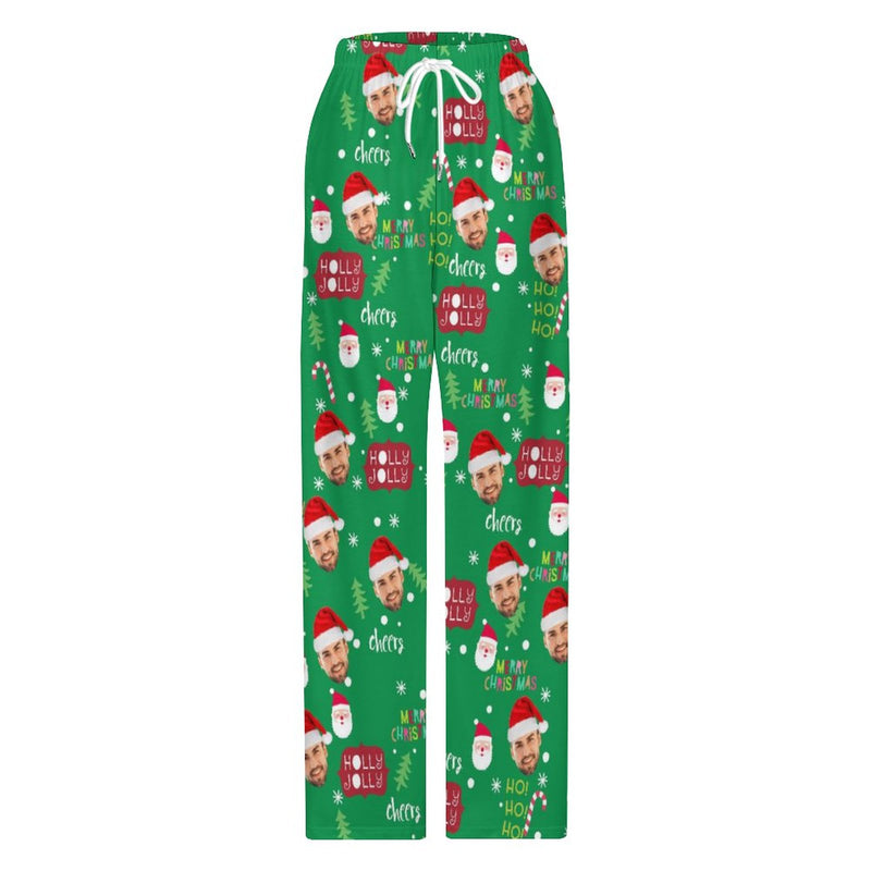 Unisex Pajama Pants Custom Face Christmas Green Pajama Pants For Men&Women Personalized Any Photos Pajama Pants