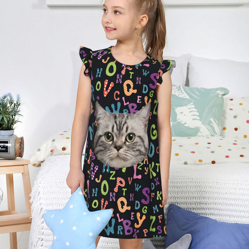 Custom Big Face Nightdress Pajamas Personalized Colorful Letters Nightgown For Women&Little Girl