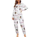 Custom Face Couple Onesie Jumpsuit Personalized White Unisex One Piece Pajama Loungewear