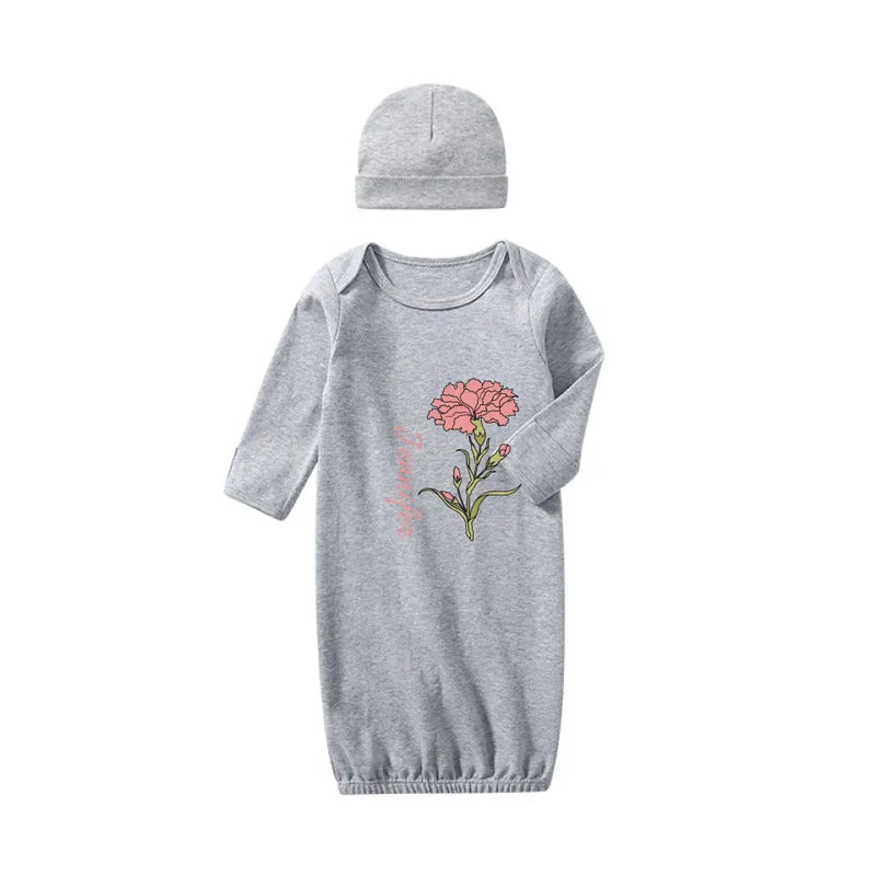 Personalized Baby Name&Birth Month Flower Baby Gown Mom T-shirt Custom New Baby Sleeping Bag Oufit Pajama&Mom T-shirt