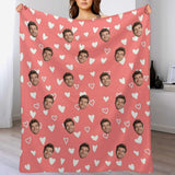 Custom Face Pajamas Set&Blanket Personalized Women's Crew Neck Face Love Heart Long Sleeve Pajamas