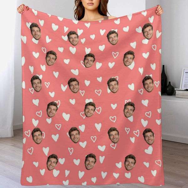 Custom Face Love Heart Fleece Blanket