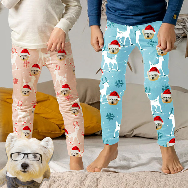 Custom Any Face Kids Pajama Pants 2Y-15Y Personalized Face Christmas Pajama Pants 2 Colors