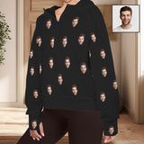 Custom Half Zip Cropped Pocket Fleece Hoodies Personalized Face Black Sweatshirts For Women