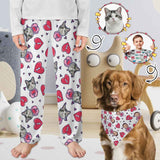 Custom Kid's Pajama Pants Personalized Face Red Heart Pajama Pants&Dog Bandana