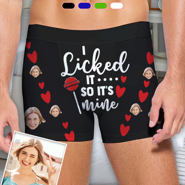 [Made In USA] Custom Men's Boxer Briefs with Girlfriend Face I Licked It Red Love Personalized Boxers Underwear For Valentine's Day Gift