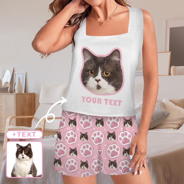Custom Women's Sleeveless Square Neck Pajama Sets Personalized Face&Text Pajama Set