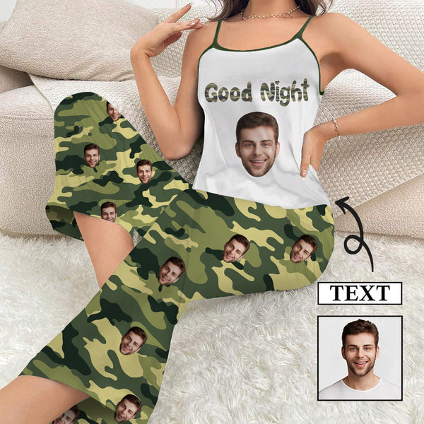Custom Cami Top & Long Pants Pocket Pajama Sets Personalized Photos&Text Women's Sleepwear