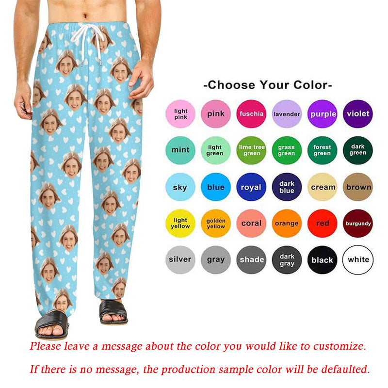 Custom Couple Unisex Pajama Pants Personalized Face&Heart Up to 30 Colors Pajama Pants