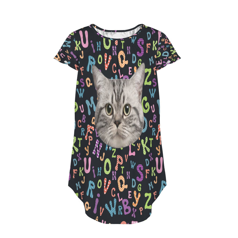 Custom Big Face Nightdress Pajamas Personalized Colorful Letters Nightgown For Women&Little Girl