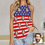 Custom Face Flag Women Summer Vest T-shirt Personalized Crew Neck Vest T-shirt Gift