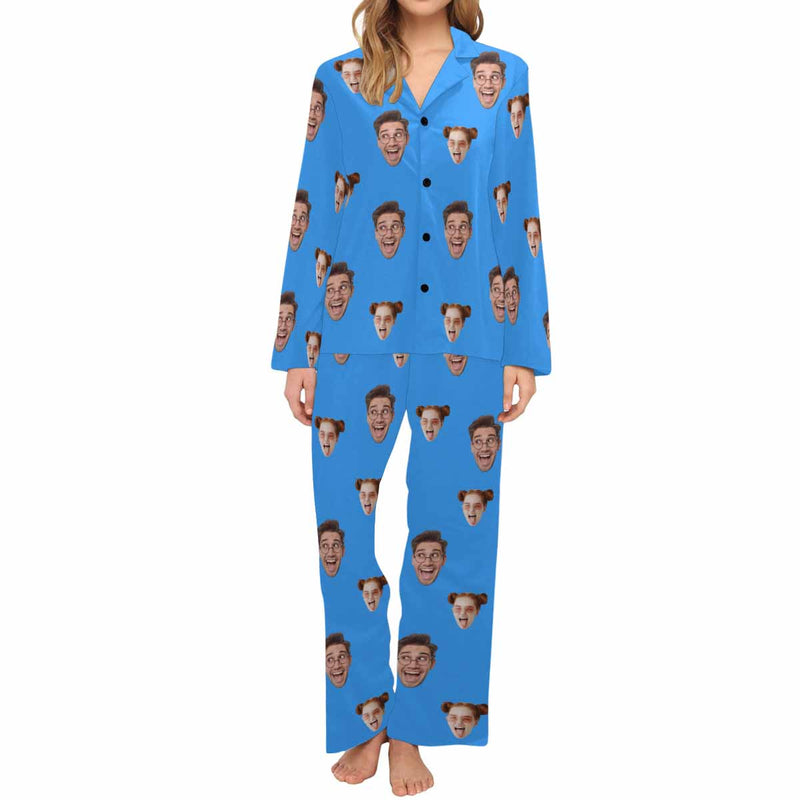 Custom Face Women's Pajama Set Personalized Face Long Sleeve Pajamas Set