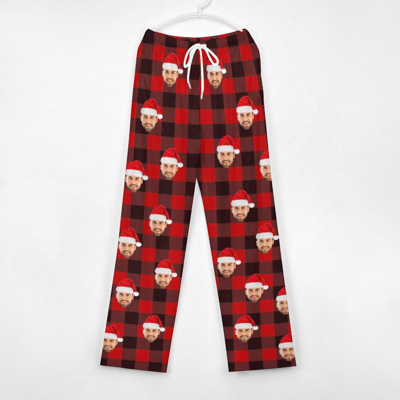 Unisex Pajama Pants Custom Face Christmas Red Pajama Pants For Men&Women Personalized Any Photos Pajama Pants