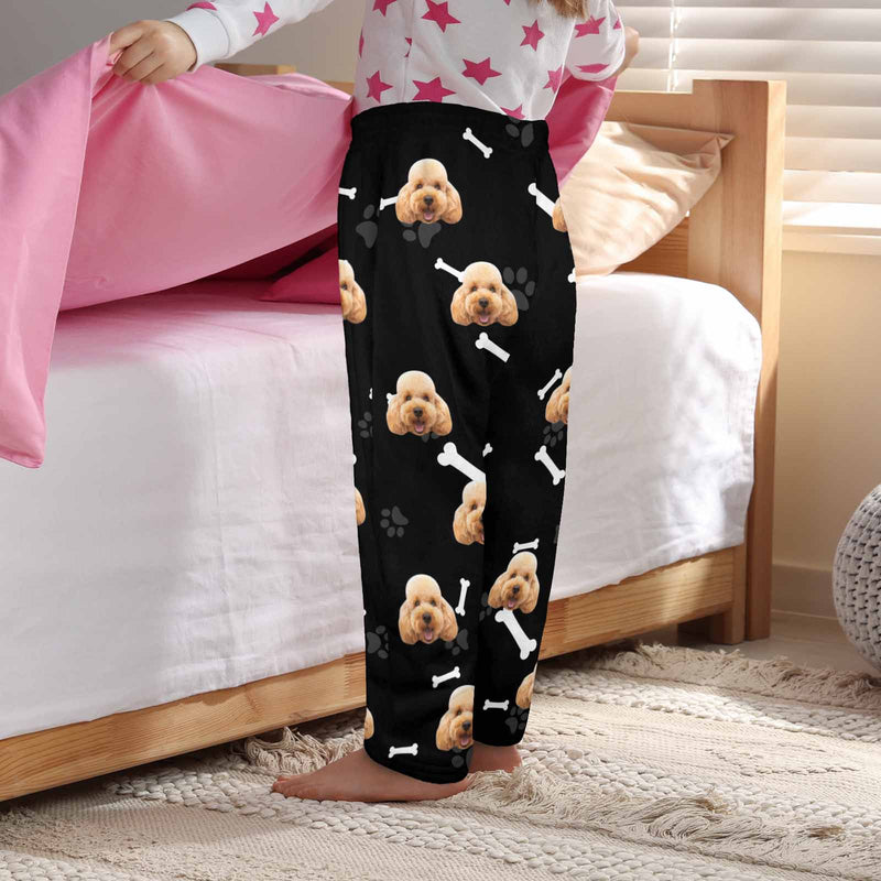 Coral Fleece Pajama Pants Custom Face Dog Bones Pants