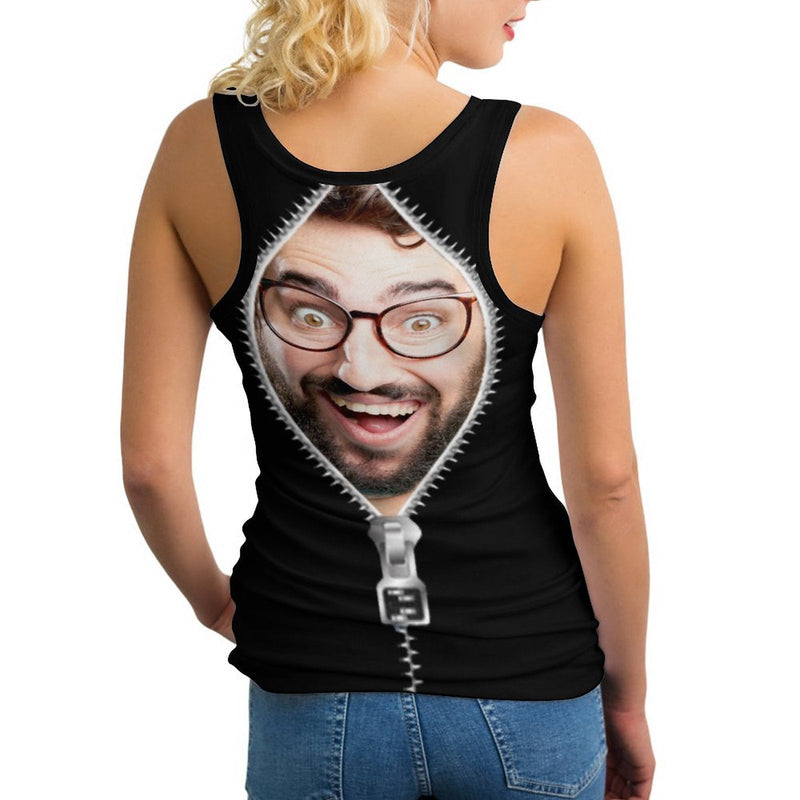 Custom Face In the Zipper Women Vest T-shirt Personalized Sports Vest T-shirt Gift