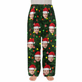 Coral Fleece Pajama Pants Personalized Any Face Christmas Green Pajama Pants For Men&Women&Kids