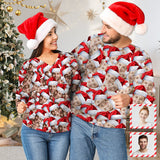 Custom Multi-Face Women's V Neck Sweater&Men's Crew Neck Sweater Christmas Couple Sweaters