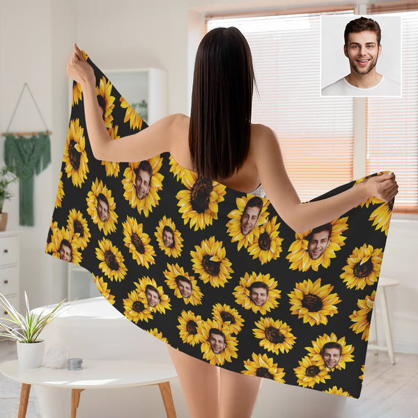 Personalized Photo Face Sunflower Bath Towel