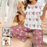 Custom Women's Pocket Short Sleeve&Long Pants Pajama Sets Personalized Face Heart Nightwear Set