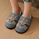 Personalized Pet Photo Black Stripe Cotton Slipper For Family