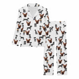 Custom Dog Face Cotton&Satin Women's Pajama Set Personalized White Long Sleeve Pajamas