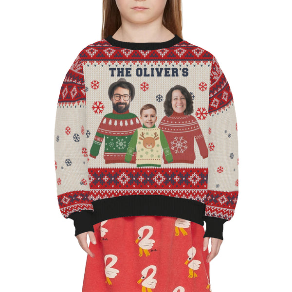 Custom Crewneck Thick Sweater For Adults&Kids Personalized Christmas Family Ugly Sweater