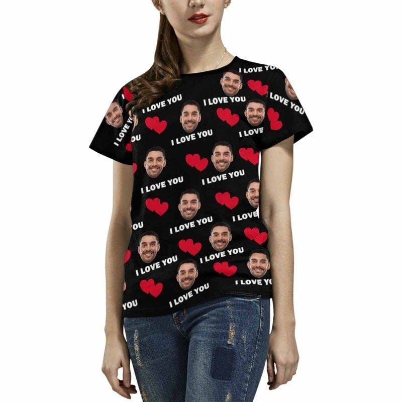 Custom Face I Love You Matching Couple T Shirts Add Your Own Personalized Photo or Image