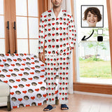 Custom Face Red Heart Long Sleeved Pajamas&Blanket Personalized Men's Face Long Set