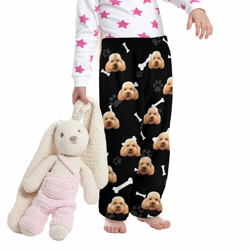 Coral Fleece Pajama Pants Custom Face Dog Bones Pants