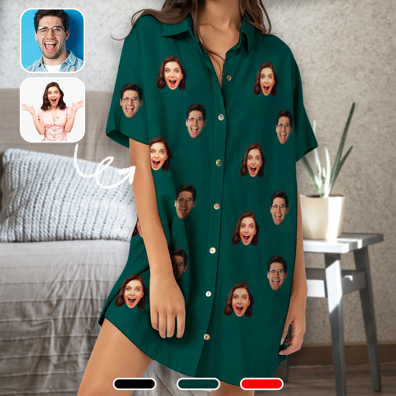 Custom Face Women's Shirt Sleepdress Pajama Personalized Face Nightgown Sleepwear