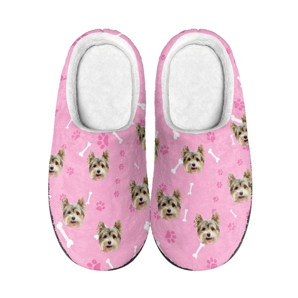 Custom Pet Face Cotton Slippers for Adult Personalized Pet Paw Slippers Warm House Shoes