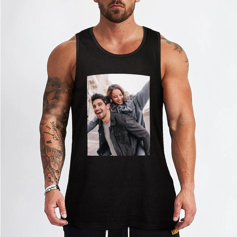 Custom Face Photo Tank Tops All Black Personalized Photo Men's Tank Top T-shirt