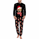 Custom Face Crew Neck Long Sleeve Pajama Sets Personalized Face With Santa Hat Pajamas For Family