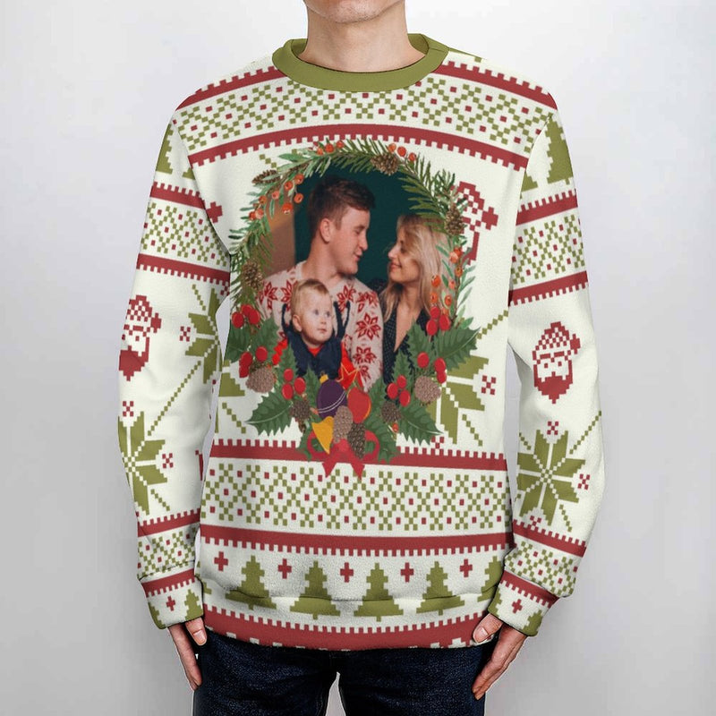 Custom Photo Women's V Neck Sweater&Men's Crew Neck Sweater Christmas Couple Sweaters