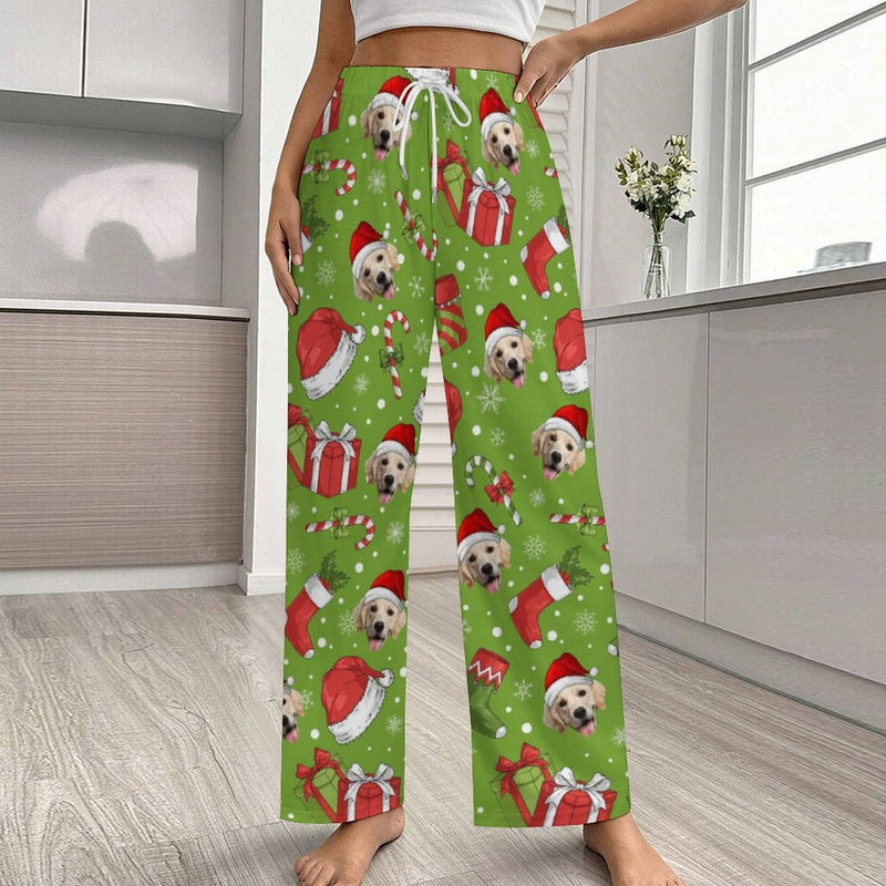 Personalized Men&Women Pajama Pants&Christmas Hat Custom Light Green Pants For Christmas Party